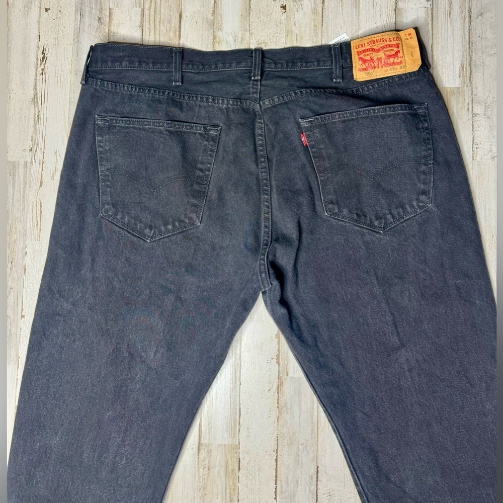 Levis 501 Straight Jeans Women's Size 42x32 Button Fly Stretch Denim Black - Picture 9 of 10
